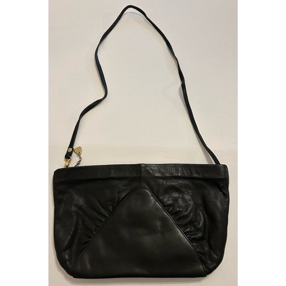 Brio! Vintage 80s Shoulder Purse Black Leather Crossbody Gold Hardware Handbag